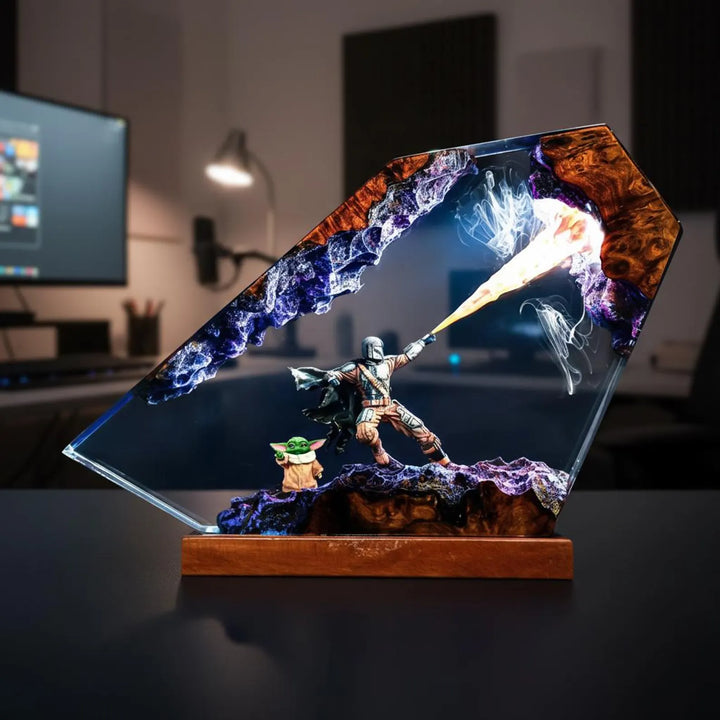 The Mand.al.orian Diorama Resin Lamp | Custom Star Wars Darth Lord Vader Night Light Desk Decor | Unique Christmas &amp;amp; Custom Gift
