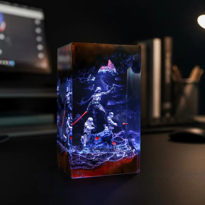 The Mand.al.orian Diorama Resin Lamp | Custom Star Wars Darth Lord Vader Night Light Desk Decor | Unique Christmas &amp;amp; Custom Gift