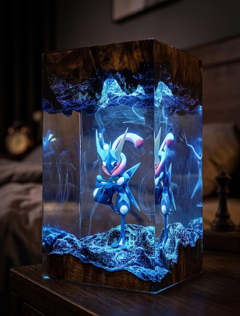 Plkachu Autumn Forest Resin Lamp – P0kemon Cute Electric Epoxy Night Light Tower, Handmade Wood Resin Art, P0kemon Gift For Her