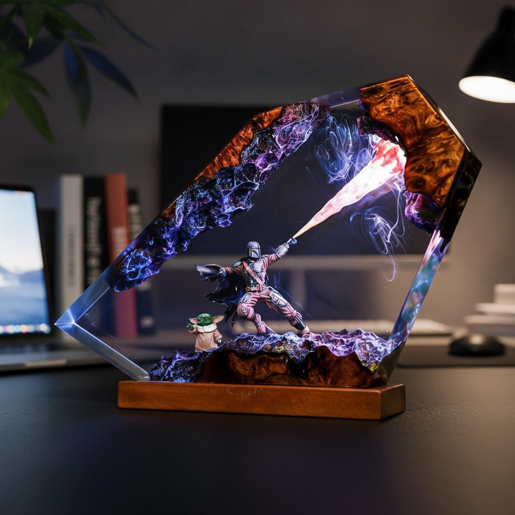The Mand.al.orian Diorama Resin Lamp | Custom Star Wars Darth Lord Vader Night Light Desk Decor | Unique Christmas &amp;amp; Custom Gift