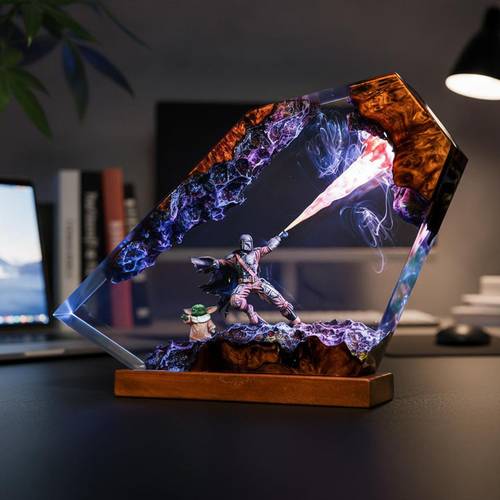 The Mand.al.orian Diorama Resin Lamp | Custom Star Wars Darth Lord Vader Night Light Desk Decor | Unique Christmas &amp;amp; Custom Gift