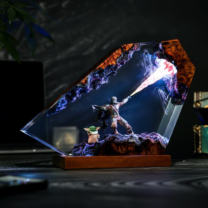 The Mand.al.orian Diorama Resin Lamp | Custom Star Wars Darth Lord Vader Night Light Desk Decor | Unique Christmas &amp;amp; Custom Gift