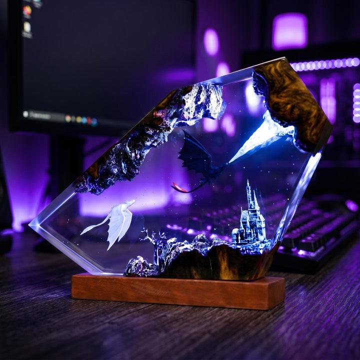 Toothless Night Fury Resin Lamp – How To Train Your Dragon Epoxy Night Light, Handmade Wood Art, LED Gaming Gift