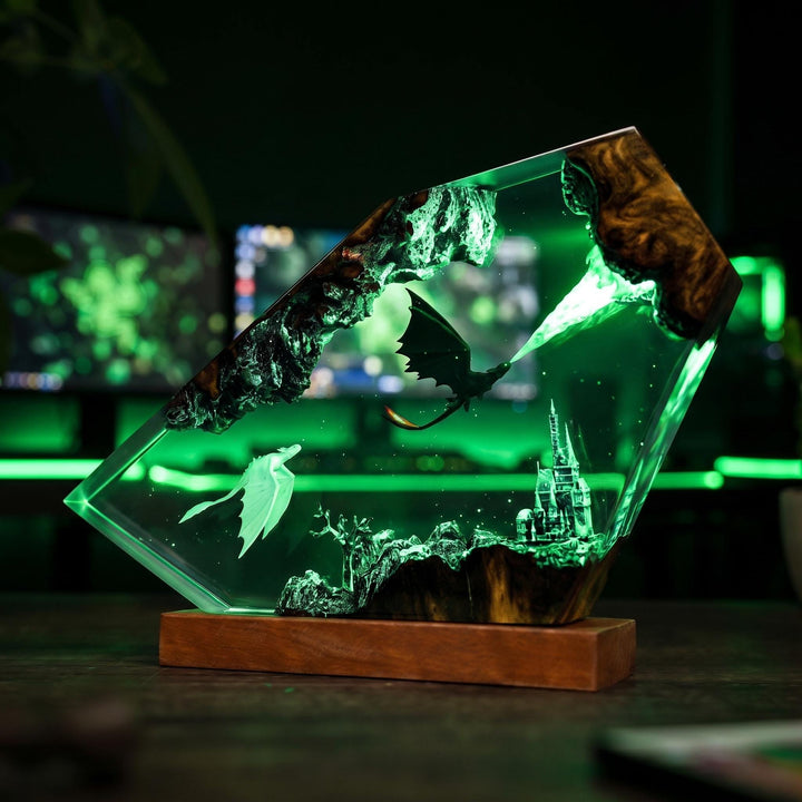 Toothless Night Fury Resin Lamp – How To Train Your Dragon Epoxy Night Light, Handmade Wood Art, LED Gaming Gift