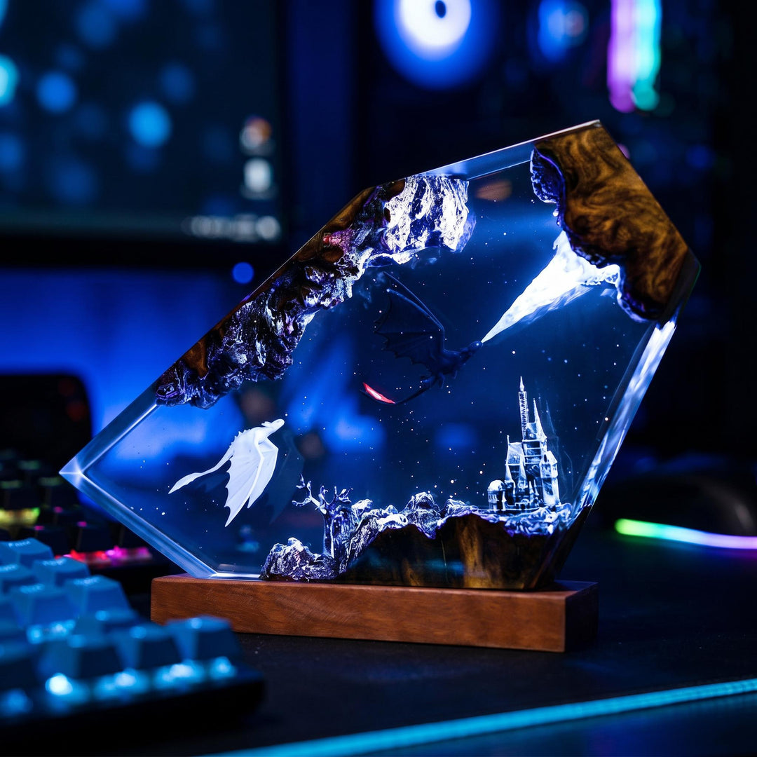 Toothless Night Fury Resin Lamp – How To Train Your Dragon Epoxy Night Light, Handmade Wood Art, LED Gaming Gift