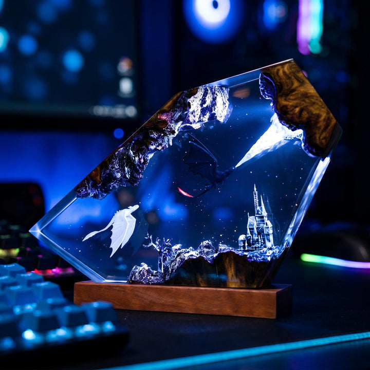 Toothless Night Fury Resin Lamp – How To Train Your Dragon Epoxy Night Light, Handmade Wood Art, LED Gaming Gift