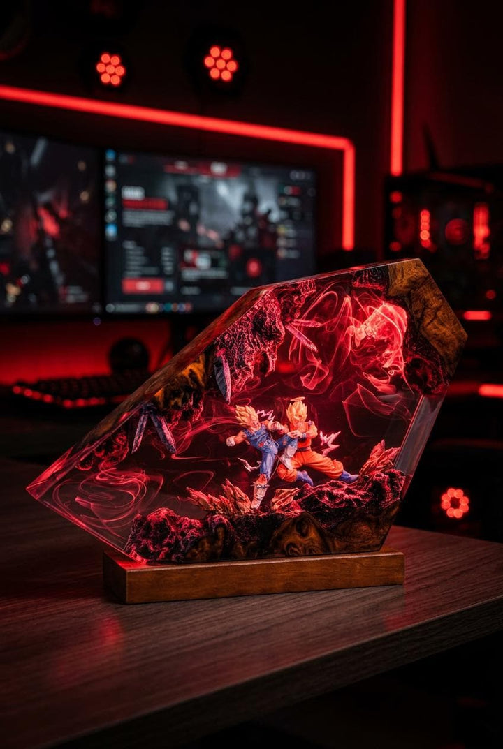 G0ku vs V3geta Resin Lamp – Saiyan Battle Dr4gon Ball Epoxy Night Light, Handmade Wood Art, Anime Gift For Him, DBZ Gaming Decor