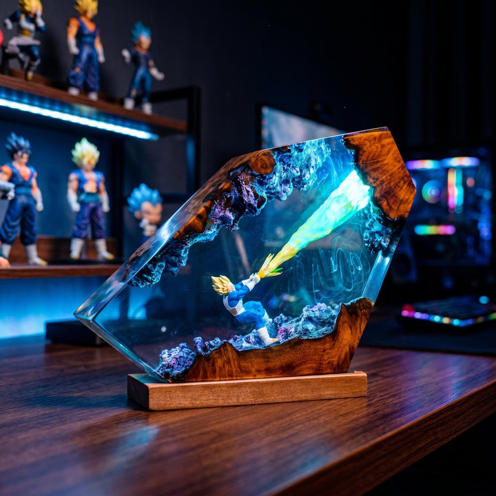 V3geta Super Saiyan Prince Resin Lamp – Dr4gon Ball Epoxy Night Light, DBZ Handmade Wood LED Art, Anime Gaming Gift For Him