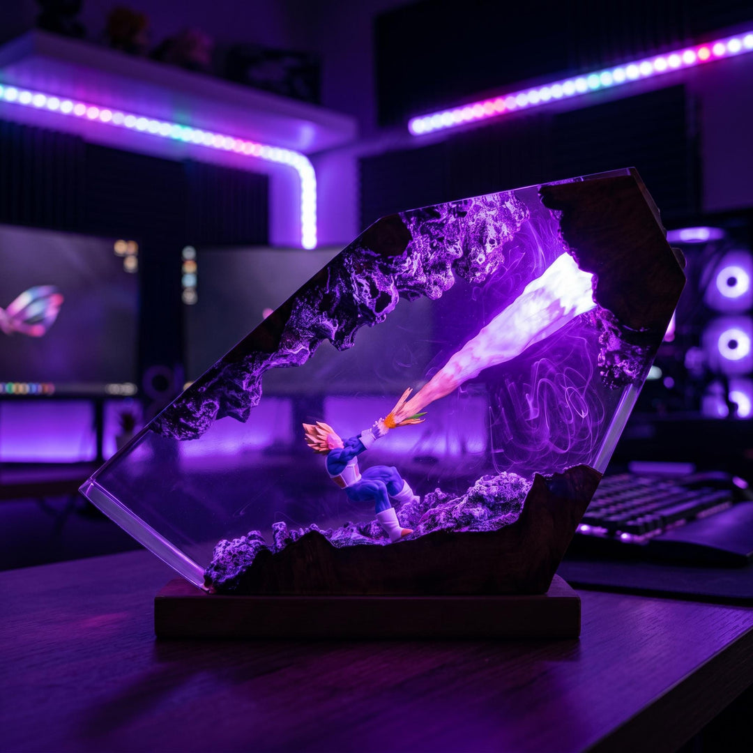 V3geta Super Saiyan Prince Resin Lamp – Dr4gon Ball Epoxy Night Light, DBZ Handmade Wood LED Art, Anime Gaming Gift For Him