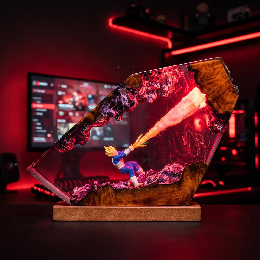 V3geta Super Saiyan Prince Resin Lamp – Dr4gon Ball Epoxy Night Light, DBZ Handmade Wood LED Art, Anime Gaming Gift For Him