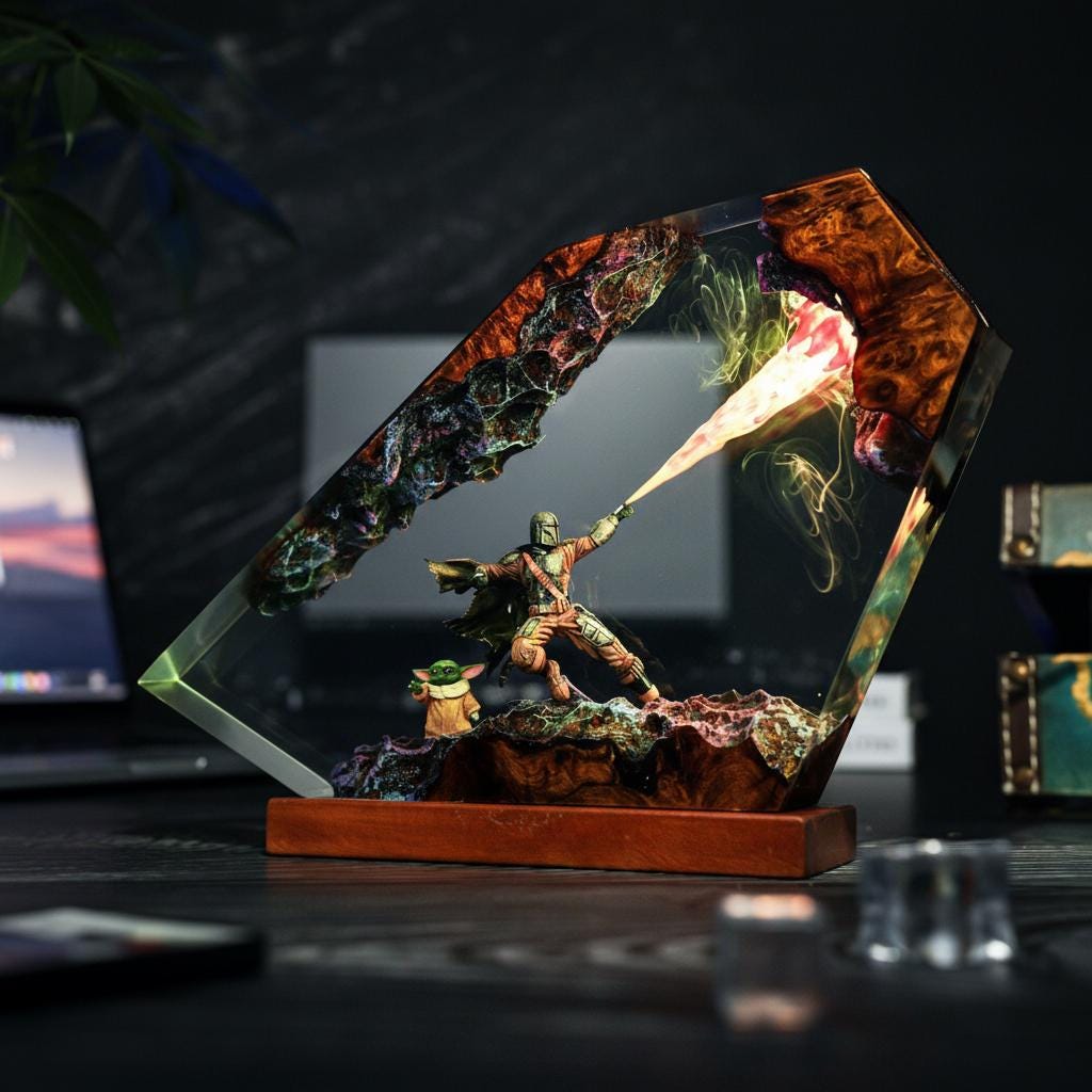 The Mand.al.orian Diorama Resin Lamp | Custom Star Wars Darth Lord Vader Night Light Desk Decor | Unique Christmas &amp;amp; Custom Gift