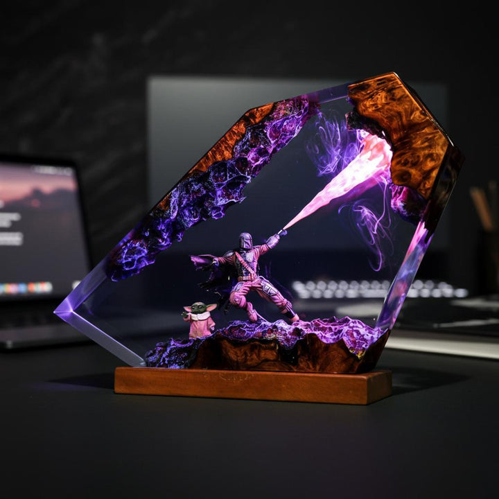 The Mand.al.orian Diorama Resin Lamp | Custom Star Wars Darth Lord Vader Night Light Desk Decor | Unique Christmas &amp;amp; Custom Gift