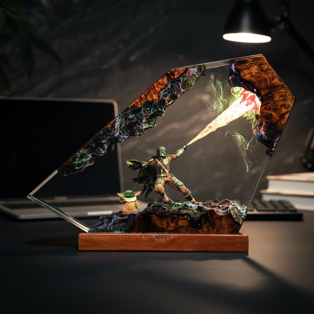 The Mand.al.orian Diorama Resin Lamp | Custom Star Wars Darth Lord Vader Night Light Desk Decor | Unique Christmas &amp;amp; Custom Gift