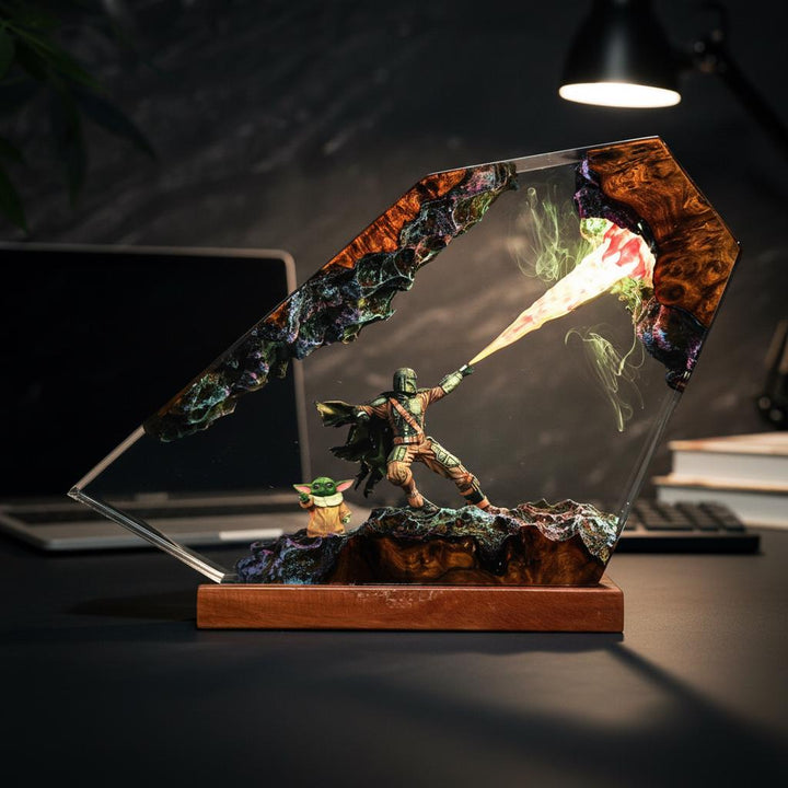 The Mand.al.orian Diorama Resin Lamp | Custom Star Wars Darth Lord Vader Night Light Desk Decor | Unique Christmas &amp;amp; Custom Gift