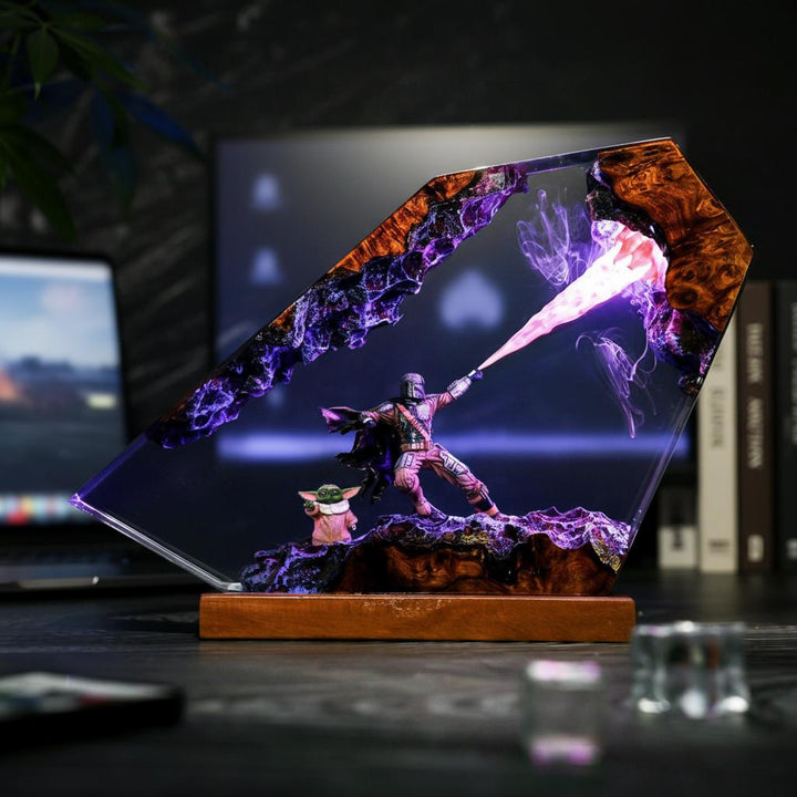 The Mand.al.orian Diorama Resin Lamp | Custom Star Wars Darth Lord Vader Night Light Desk Decor | Unique Christmas &amp;amp; Custom Gift