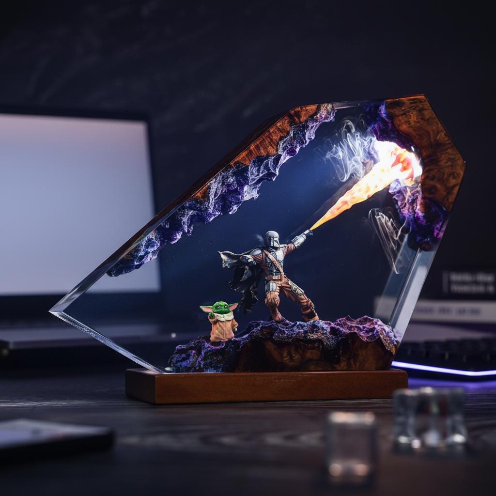 The Mand.al.orian Diorama Resin Lamp | Custom Star Wars Darth Lord Vader Night Light Desk Decor | Unique Christmas &amp;amp; Custom Gift