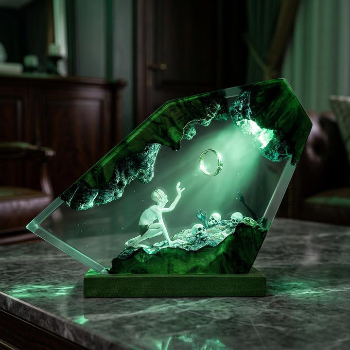 Gollum Resin Lamp – Lord of the Rings My Precious Epoxy Night Light, LOTR Handmade Wood LED Art, Fantasy Gaming Gift For Him