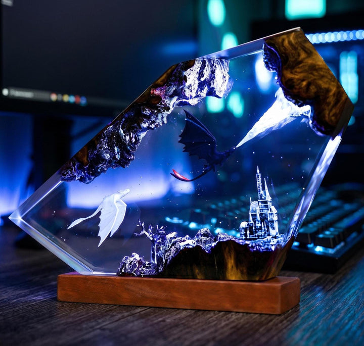 Toothless Night Fury Resin Lamp – How To Train Your Dragon Epoxy Night Light, Handmade Wood Art, LED Gaming Gift