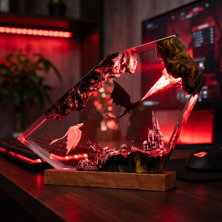 Toothless Night Fury Resin Lamp – How To Train Your Dragon Epoxy Night Light, Handmade Wood Art, LED Gaming Gift
