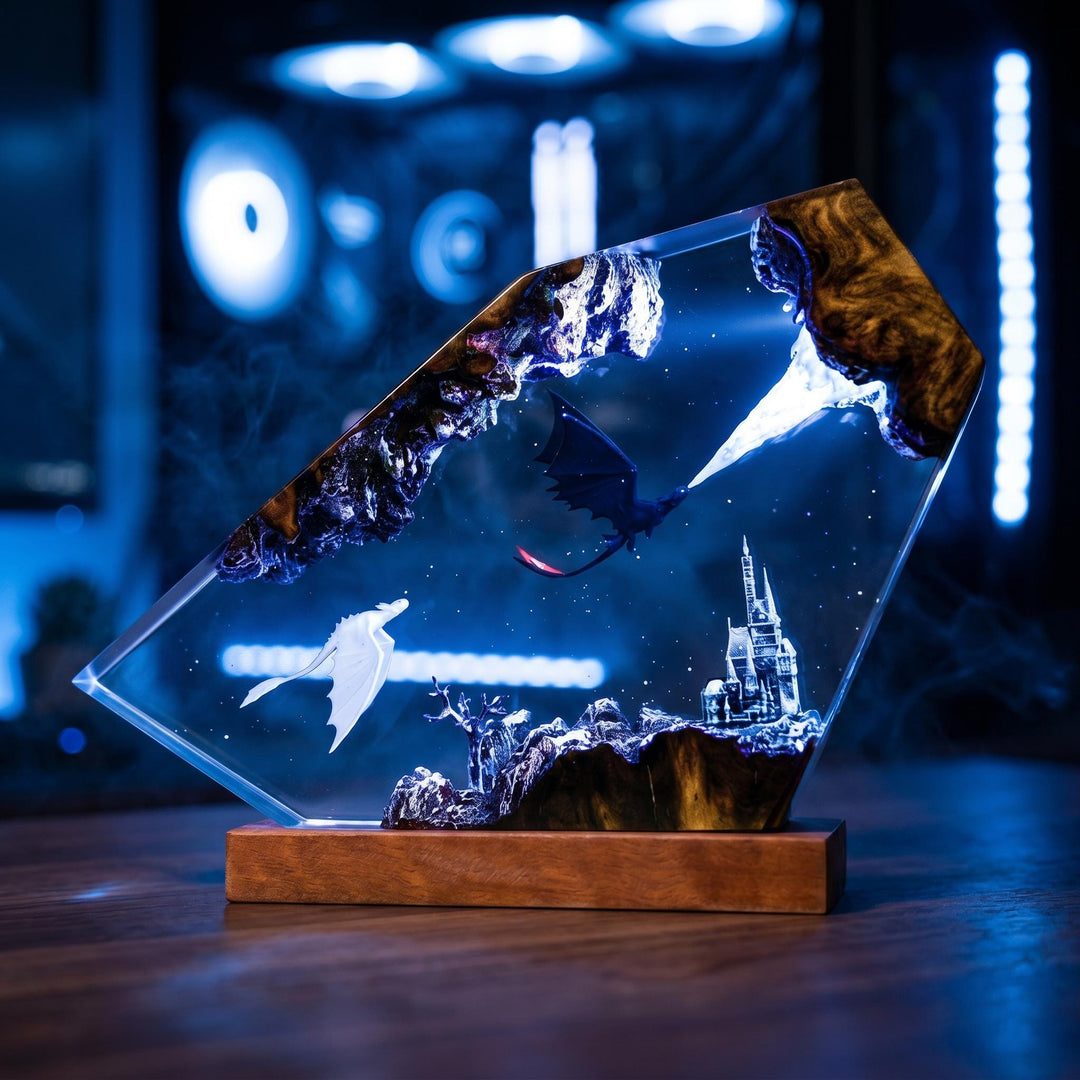 Toothless Night Fury Resin Lamp – How To Train Your Dragon Epoxy Night Light, Handmade Wood Art, LED Gaming Gift