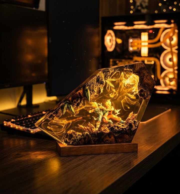 G0ku vs V3geta Resin Lamp – Saiyan Battle Dr4gon Ball Epoxy Night Light, Handmade Wood Art, Anime Gift For Him, DBZ Gaming Decor
