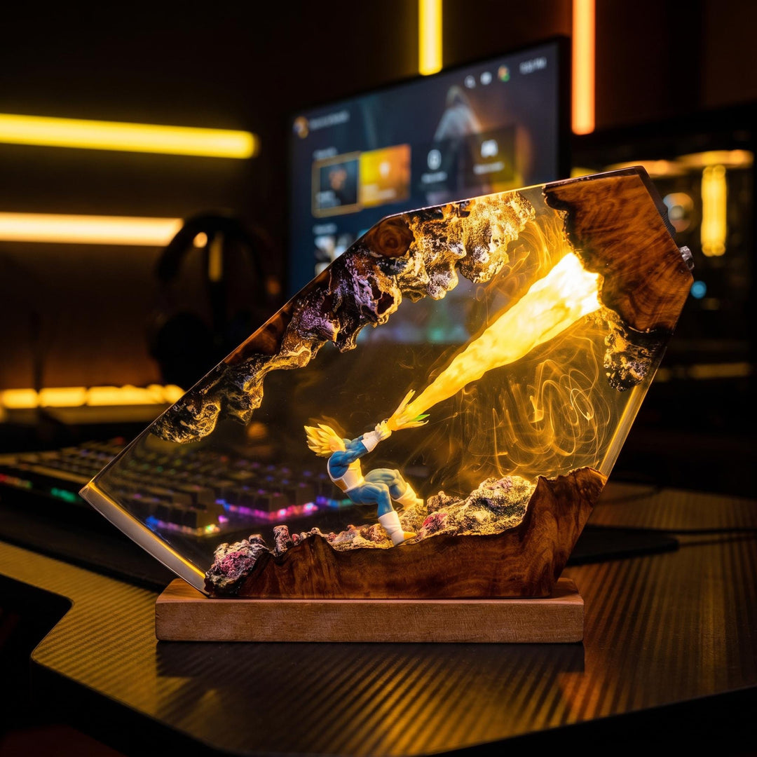 V3geta Super Saiyan Prince Resin Lamp – Dr4gon Ball Epoxy Night Light, DBZ Handmade Wood LED Art, Anime Gaming Gift For Him