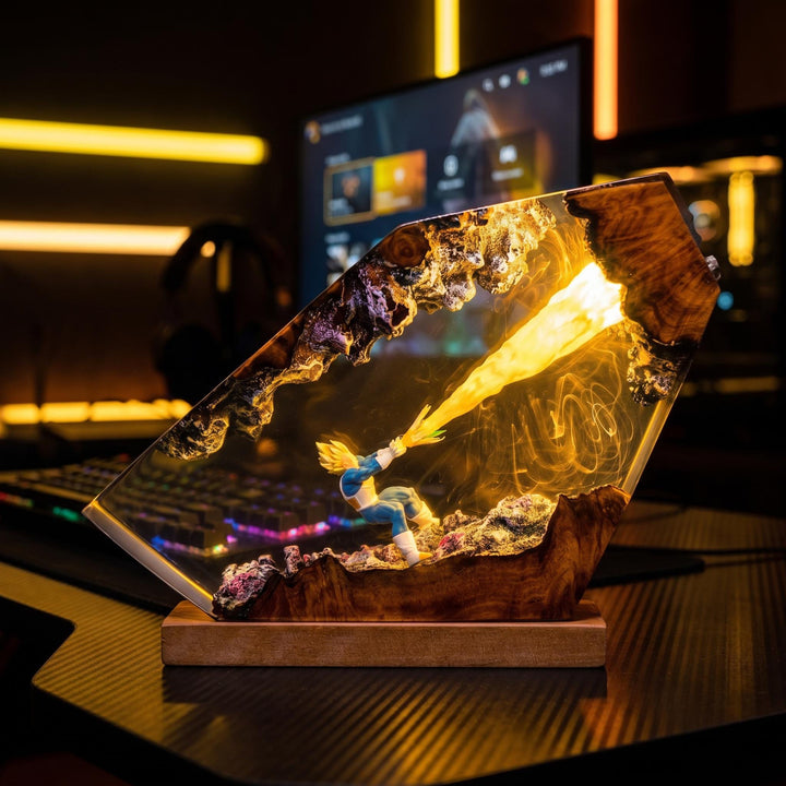 V3geta Super Saiyan Prince Resin Lamp – Dr4gon Ball Epoxy Night Light, DBZ Handmade Wood LED Art, Anime Gaming Gift For Him
