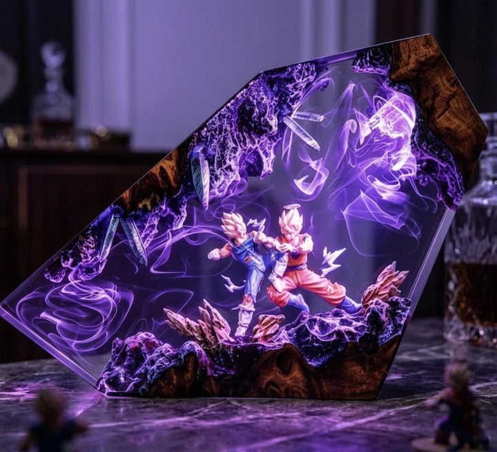 G0ku vs V3geta Resin Lamp – Saiyan Battle Dr4gon Ball Epoxy Night Light, Handmade Wood Art, Anime Gift For Him, DBZ Gaming Decor