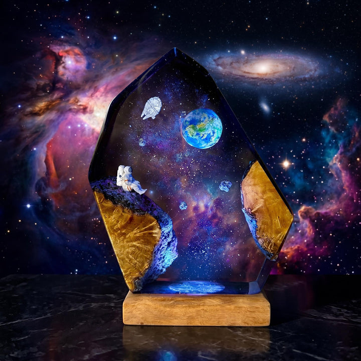 Astronaut Resin Lamp – Planet Earth Space Epoxy Night Light, Galaxy Cosmos Handmade Wood LED Art, Space Lover Unique Gift For Him