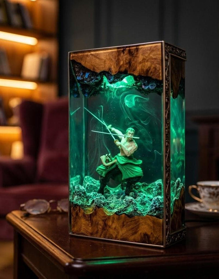 Zoro Three Sword Style Resin Lamp – One Piece Swordsman Epoxy Night Light, Handmade Wood Resin Art, Anime Manga Gift For Him
