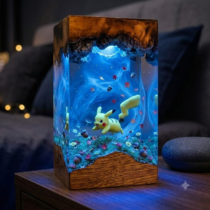 Plkachu Autumn Forest Resin Lamp – P0kemon Cute Electric Epoxy Night Light Tower, Handmade Wood Resin Art, P0kemon Gift For Her