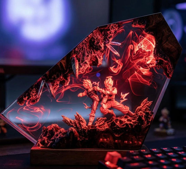 G0ku vs V3geta Resin Lamp – Saiyan Battle Dr4gon Ball Epoxy Night Light, Handmade Wood Art, Anime Gift For Him, DBZ Gaming Decor