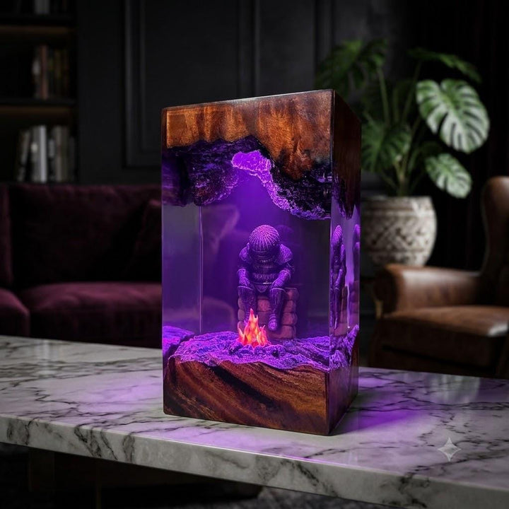 Dark Souls &amp;amp; Elden Ring Bonfire Resin Lamp – FromSoftware Warrior Campfire Epoxy Night Light Tower, Handmade Wood Resin Art, RPG Gift
