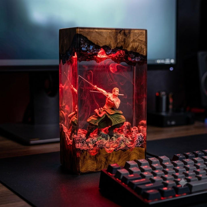 Zoro Three Sword Style Resin Lamp – One Piece Swordsman Epoxy Night Light, Handmade Wood Resin Art, Anime Manga Gift For Him