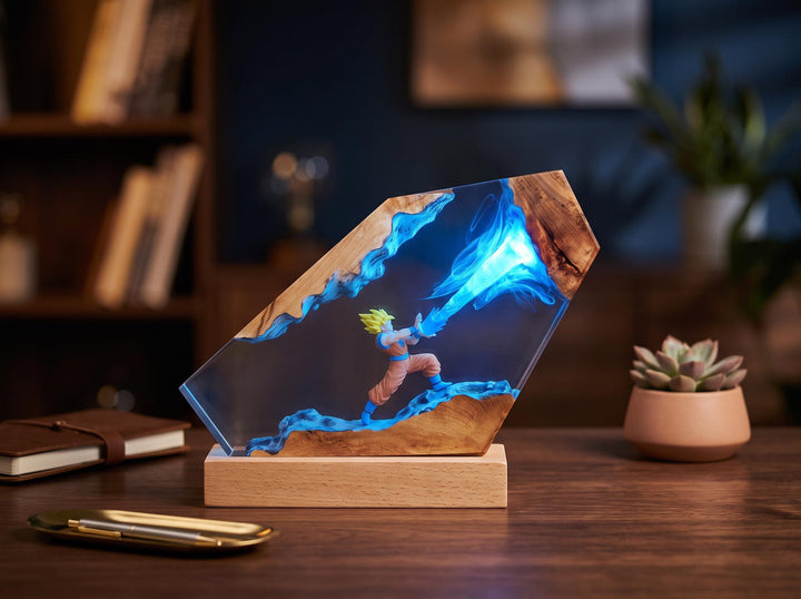 G0ku Super Saiyan Resin Lamp – Kamehameha Dr4gon Ball Epoxy Night Light, DBZ Handmade Wood LED Art, Anime Gaming Gift For Him