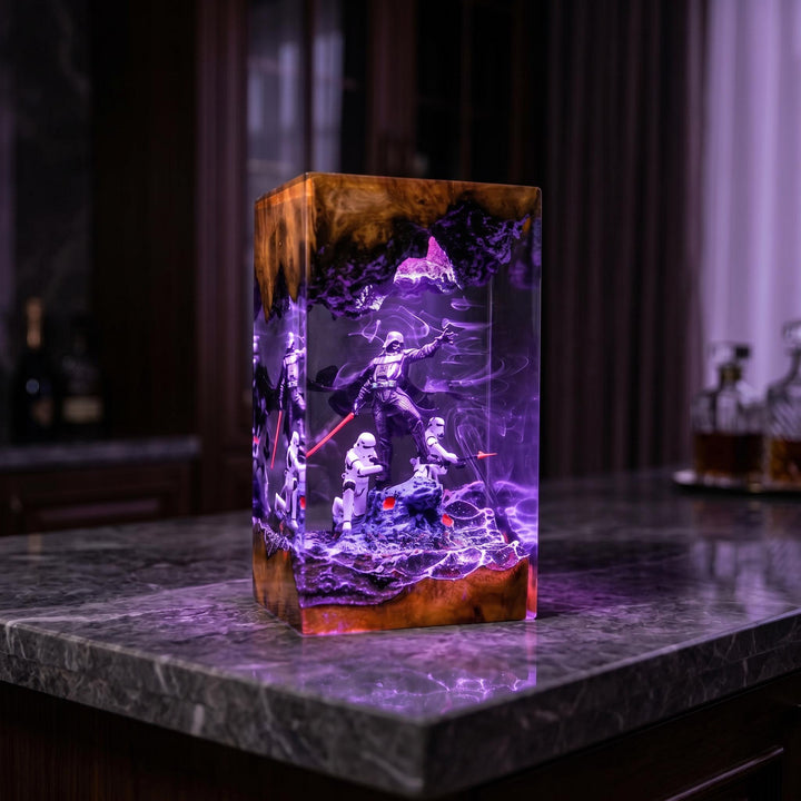 Dar.th Va.der Resin Lamp – Si.th Lord Dark Side Epoxy Night Light, Handmade Wood LED Art, Sci-Fi Space Villain Gaming Decor Gift