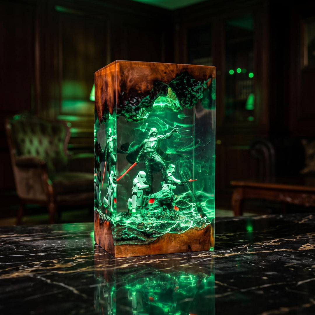 Dar.th Va.der Resin Lamp – Si.th Lord Dark Side Epoxy Night Light, Handmade Wood LED Art, Sci-Fi Space Villain Gaming Decor Gift