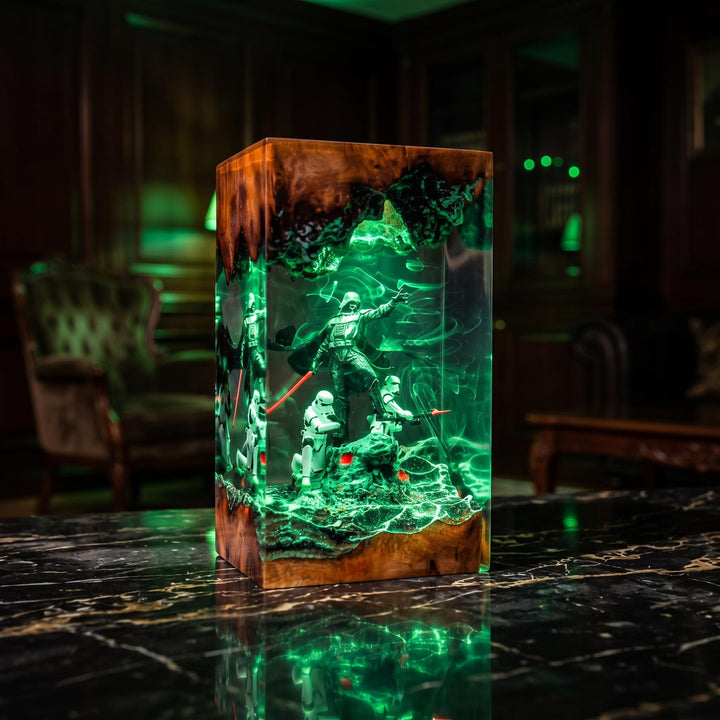 Dar.th Va.der Resin Lamp – Si.th Lord Dark Side Epoxy Night Light, Handmade Wood LED Art, Sci-Fi Space Villain Gaming Decor Gift