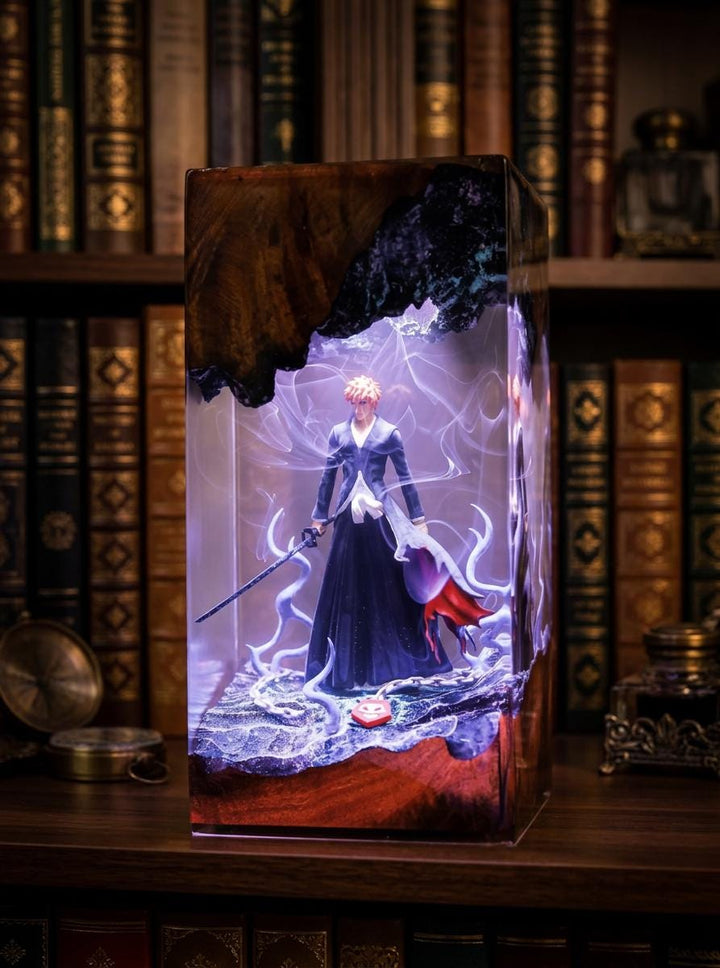 Ichig0 Bl3ach Resin Lamp - Soul Reaper Epoxy Night Light Tower, Handmade Burl Wood Resin Art, Anime Gift For Him