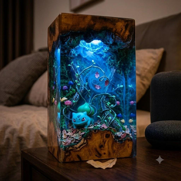 Plkachu Autumn Forest Resin Lamp – P0kemon Cute Electric Epoxy Night Light Tower, Handmade Wood Resin Art, P0kemon Gift For Her