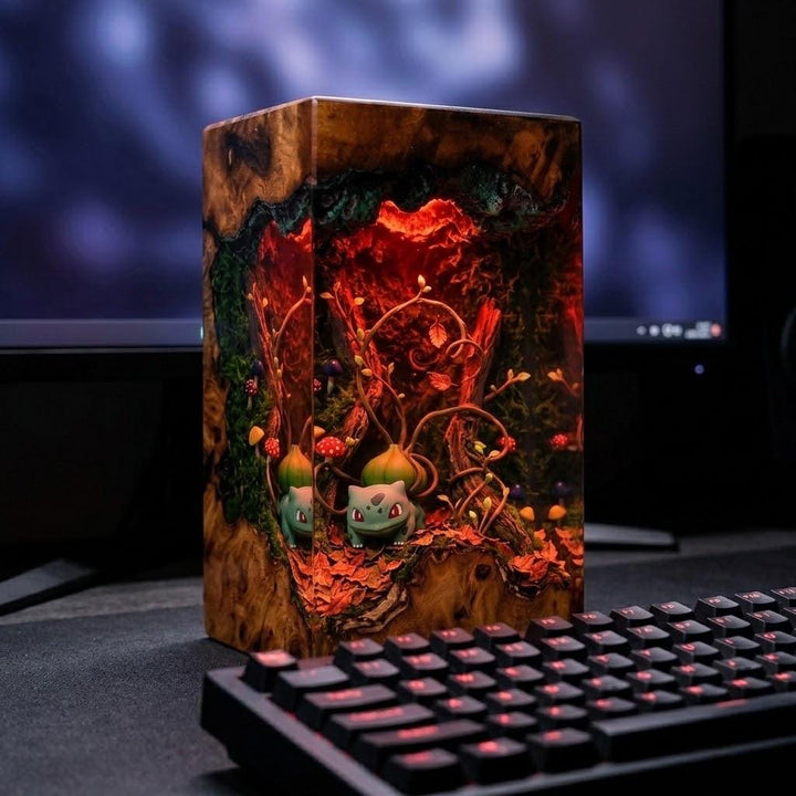 Plkachu Autumn Forest Resin Lamp – P0kemon Cute Electric Epoxy Night Light Tower, Handmade Wood Resin Art, P0kemon Gift For Her
