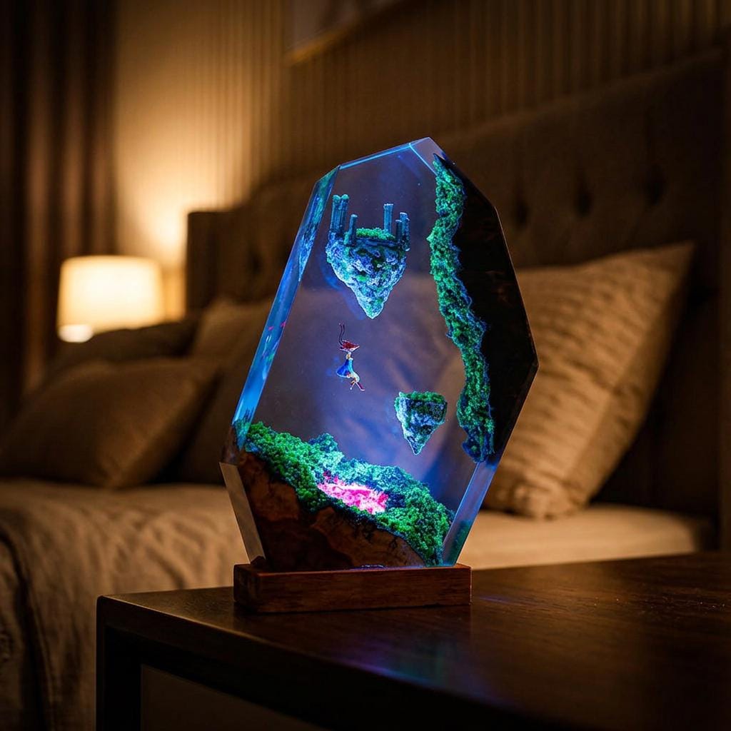 Zelda Resin Lamp – Floating Islands Fantasy Sky Ruins Epoxy Night Light, Handmade Wood Resin Art, Zelda Gaming Gift