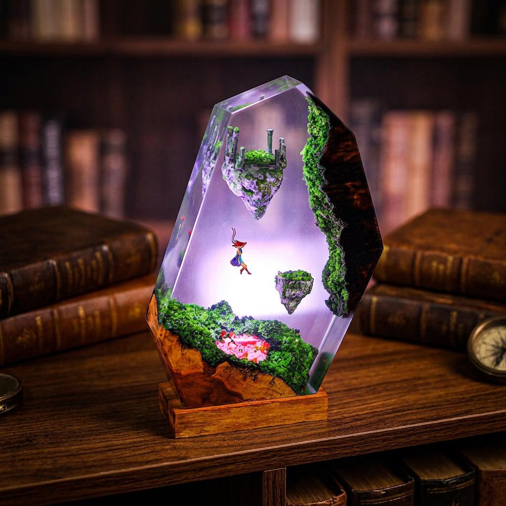 Zelda Resin Lamp – Floating Islands Fantasy Sky Ruins Epoxy Night Light, Handmade Wood Resin Art, Zelda Gaming Gift