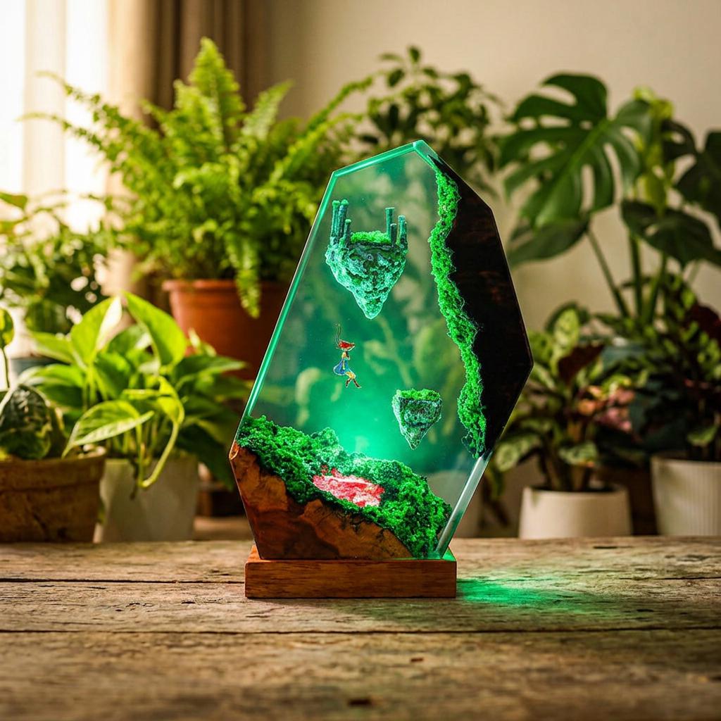 Zelda Resin Lamp – Floating Islands Fantasy Sky Ruins Epoxy Night Light, Handmade Wood Resin Art, Zelda Gaming Gift