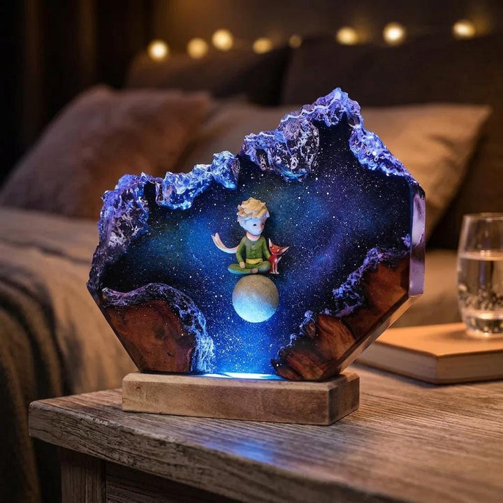 The Little Prince Resin Lamp, Little Prince Fox Starry Planet Epoxy Night Light, Handmade Wood Resin Art, Gift For Her