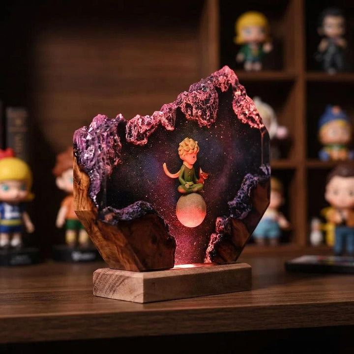 The Little Prince Resin Lamp, Little Prince Fox Starry Planet Epoxy Night Light, Handmade Wood Resin Art, Gift For Her