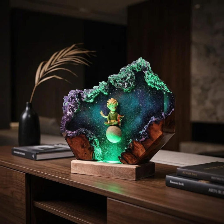 The Little Prince Resin Lamp, Little Prince Fox Starry Planet Epoxy Night Light, Handmade Wood Resin Art, Gift For Her