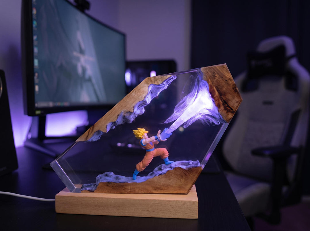 G0ku Super Saiyan Resin Lamp – Kamehameha Dr4gon Ball Epoxy Night Light, DBZ Handmade Wood LED Art, Anime Gaming Gift For Him
