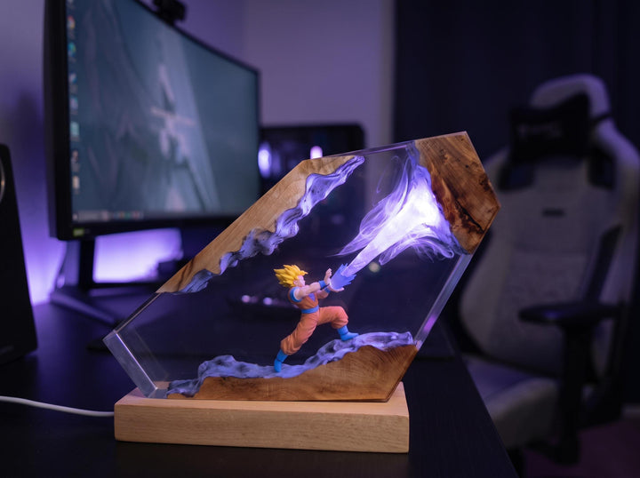 G0ku Super Saiyan Resin Lamp – Kamehameha Dr4gon Ball Epoxy Night Light, DBZ Handmade Wood LED Art, Anime Gaming Gift For Him