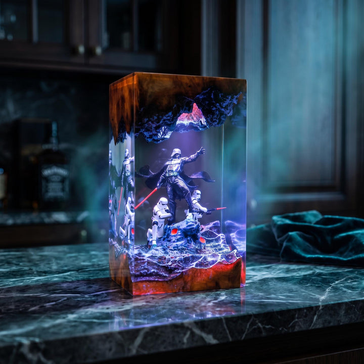 Dar.th Va.der Resin Lamp – Si.th Lord Dark Side Epoxy Night Light, Handmade Wood LED Art, Sci-Fi Space Villain Gaming Decor Gift